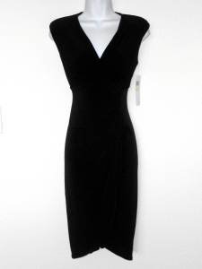 London Times Black Dress Size 10 Stretch Ruched Sleeveless Versatile NWT