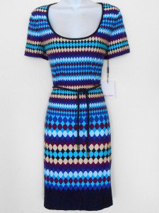 Calvin Klein CK Dress Size 8 Blue Purple Multi Geometric Print Shift Belt NWT