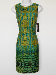Muse Dress Size 2 Blue Green Snakeskin Print Cotton Sheath Cutout Cocktail NWT