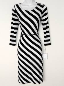 Calvin Klein Dress Size 12 Black White Striped Stretch Jersey Belt NWT