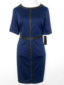 Connected Apparel Dress Size 24W Navy Blue Black Faux Leather Trim Career NWT