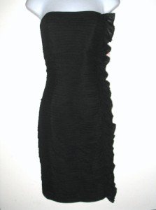 Calvin Klein CK Black Dress Size Sz 10 Strapless Pleated Ruffle Cocktail NWT New