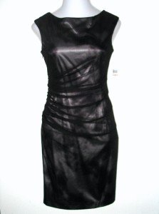 Maggy London Dress Size 12 Gray Black Print Stretch Ruched Cocktail NWT