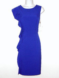 Calvin Klein Dress Size Sz 10 Royal Blue Sheath Ruffle Cocktail Career NWT