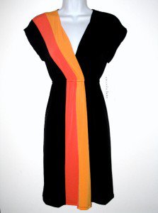 Amanda Lane Dress Small S Sml Black Orange Colorblock Stripe Jersey NWT