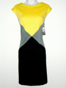 Donna Ricco Dress Size Sz 6 Sheath Black Yellow Gray Colorblock Knit NWT