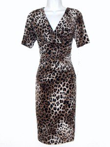 Evan Picone Dress Size Sz 10 Brown Black Leopard Print Ruched Stretch