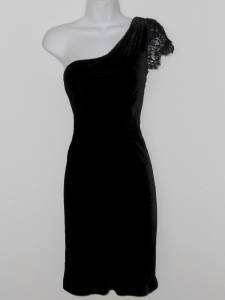 Rugby Ralph Lauren Black Dress Size 2 Velvet One Shoulder Lace Cocktail NWT $278