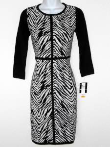 Sandra Darren Sweater Dress Size XL Black White Zebra Animal Knit NWT