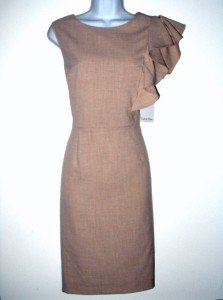 Calvin Klein Dress Size Sz 10 Sheath Sandy Beige Ruffle Career Cocktail NWT New