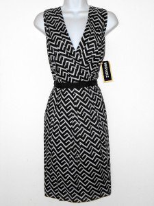 Julian Taylor Dress Sz 14 Black White Zigzag Cotton Flare Embroidered Lace NWT