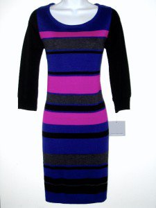 Marc New York NY Sweater Dress Medium M Med Purple Pink Black Striped Knit NWT