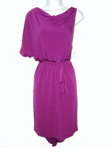 Jessica Simpson Dress Size 8 Magenta Pink One Sleeve Draped Jersey Belt NWT