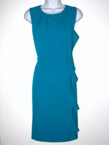 Calvin Klein CK Dress Size Sz 8 Teal Blue Green Ruffle Sheath Cocktail New