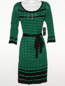 Julian Taylor Sweater Dress Small S Green Black Zigzag Stripe Belt Boho NWT