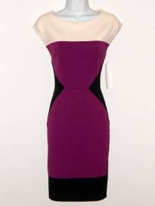 Maggy London Dress Size 8 Purple Black Ivory Colorblock Scuba Stretch NWT