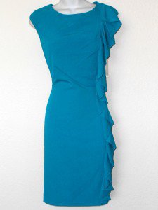 Calvin Klein CK Dress Size 10 Teal Lagoon Blue Ruffle Sheath Career Cocktail NWT