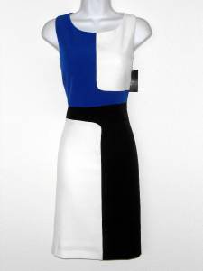 Ronni Nicole Dress Size 8 Blue Black White Geo Colorblock Stretch Sheath