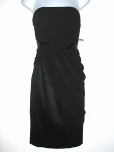 Donna Morgan Black Dress Size Sz 10 Strapless Cocktail Draped Satin Chiffon NWT