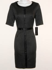 Connected Apparel Dress Size 8P Gray Black Houndstooth Faux Leather Career NWT