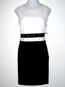 Calvin Klein CK Dress Size Sz 4 Black Ivory Colorblock Knit Sheath NWT New