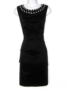 Connected Apparel Black Dress Size 10 Shutter Pleat Sheath Jewel Bib Necklace