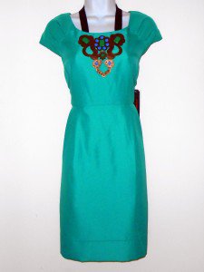 Miss Sixty Dress Size 14 Mint Teal Green Satin Boho Embellished Cocktail NWT