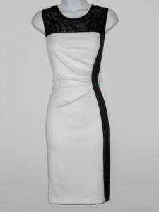 Sandra Darren Dress Size 10 Ivory Black Colorblock Mesh Illusion Scuba NWT