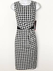 Rafaella Dress Size 8 Black White Houndstooth Print Stretch Sheath Career