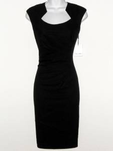 Calvin Klein Dress Size 8 Black Ruched Stretch Sheath Cocktail Career NWT