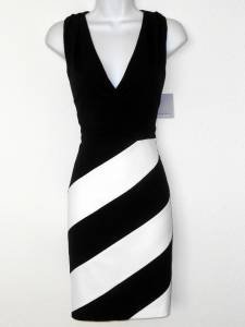 Marc NY Dress Size 2 Black White Swirl Stripe Sheath Surplice Cocktail