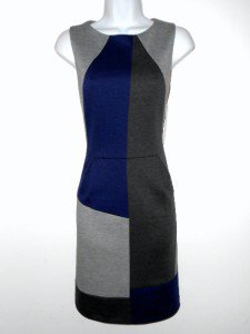 Nine West Dress Size Sz 12 Navy Blue Gray Mod Geometric Colorblock Knit NWT