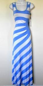 Calvin Klein Maxi Dress Size 6 Blue White Stripes Starburst Sleeveless Knit NWT