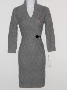 Calvin Klein Sweater Dress Large L Gray Knit Buckle Fall Winter NWT