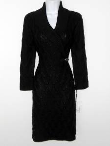 Calvin Klein Black Sweater Dress Medium M Med Geo Cable Knit Buckle NWT