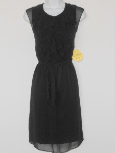 Emma & Michele Dress Size 8 Black Ruffle Chiffon Sleeveless Belt NWT