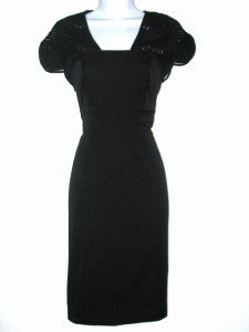 Adrianna Papell Black Dress Size 4 Cap Sleeve Stretch Mesh Illusion Cutout NWT