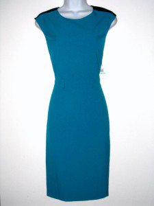 Calvin Klein CK Dress Size Sz 12 Stretch Sheath Teal Blue Black Colorblock New