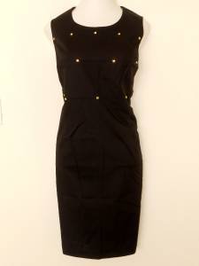 Calvin Klein Black Dress Size 20W Stretch Cotton Sheath Gold Beads NWT