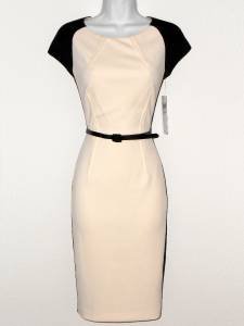 Maggy London Dress Size 10 Ivory Black Colorblock Scuba Cap Sleeve Belt NWT