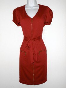 Jessica Simpson Dress Size 10 Tomato Red Knit Zipper Belt Short Sleeve NWT