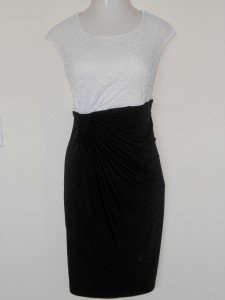 Connected Apparel Dress Size 20W White Lace Black Stretch Gathered Cocktail New
