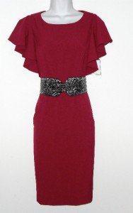 Calvin Klein CK Dress Size Sz 4 Burgundy Sheath Ruffle Sleeve Snake Belt NWT