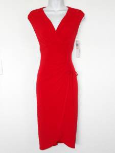London Times Red Dress Size 6 Stretch Ruched Sleeveless Versatile NWT