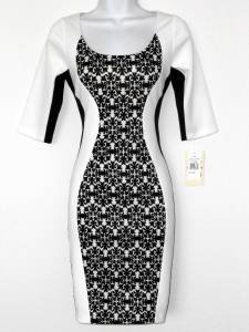 Sangria Dress Black White Colorblock Print Stretch Cocktail Petites NWT