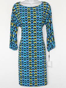 Calvin Klein Dress Size 6 Blue Multi Zigzag Geometric Print Stretch NWT
