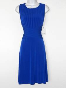 Calvin Klein Dress Atlantis Royal Blue Shutter Pleat Stretch Fit and Flare NWT