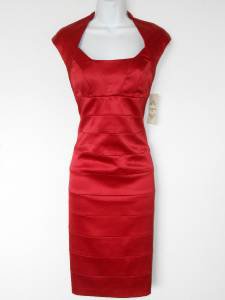 Sangria Dress Red Satin Bandage Stretch Cocktail Petites NWT