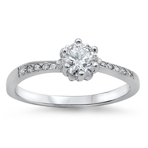 1CT ROUND CUT CZ SOLITAIRE ENGAGEMENT RING Sterling Silver Sterling Silver