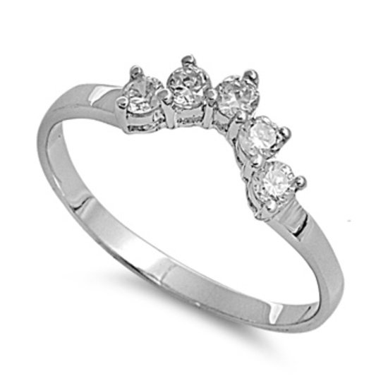 Five-Stone Brilliant Cut CZ Wedding Ring Guard Sterling Silver Wedding Ring